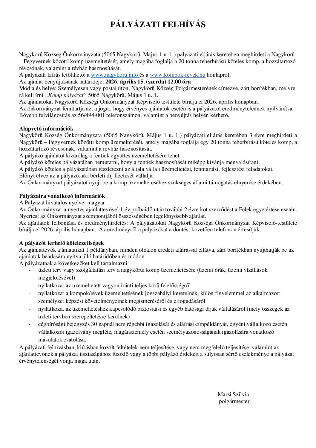 KOMP PÁLYÁZATI FELHÍVÁS